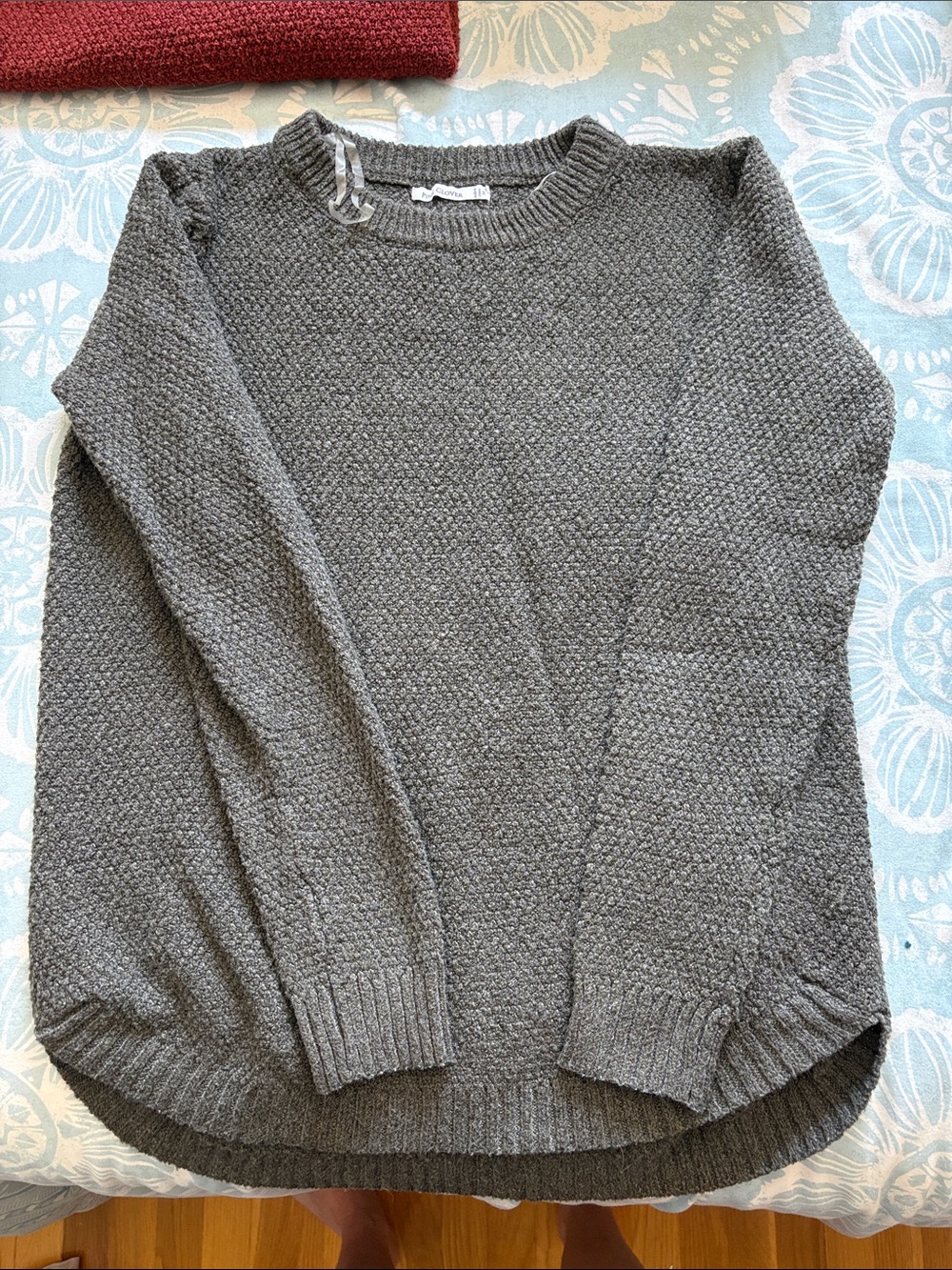 Pink Clover Gray Crewneck Textured Knit Sweater